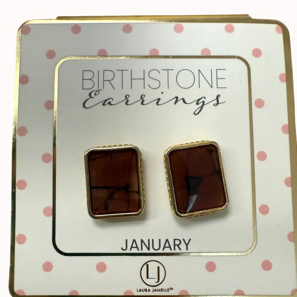 Laura Janelle Birthstone Earrings Brown January Garnet Color Stud Hypoallergenic